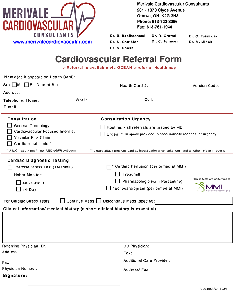 Merivale Cardiovascular Consultants Requisition